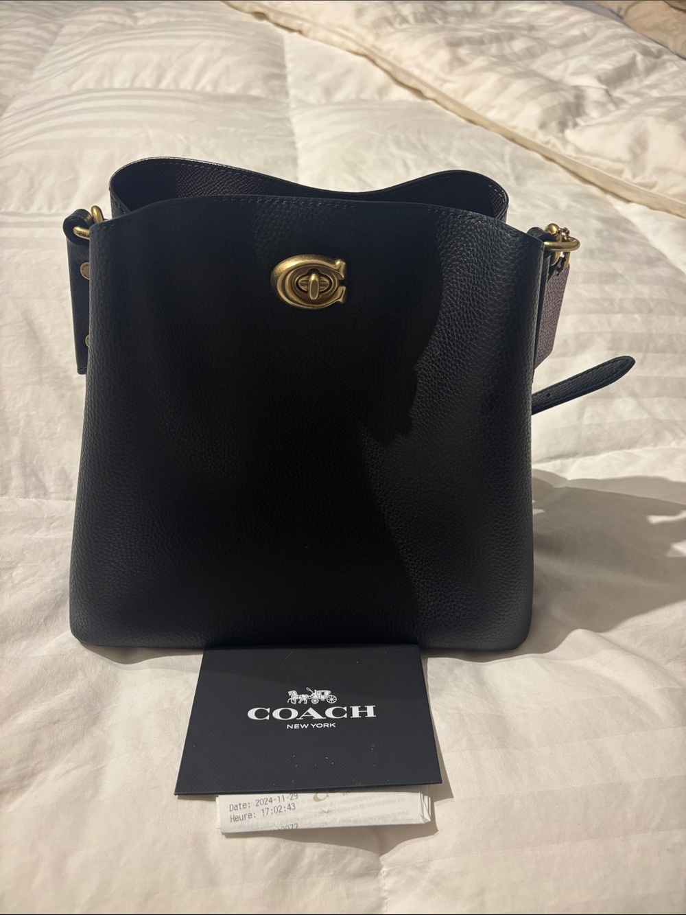 Coach Black Pebble Leather Crossbody with Gold Turnlock